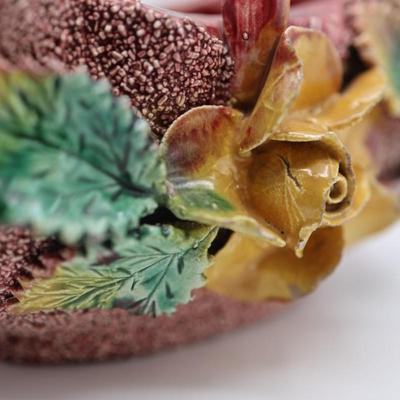 Vintage Sugar Glaze Floral Pottery Basket