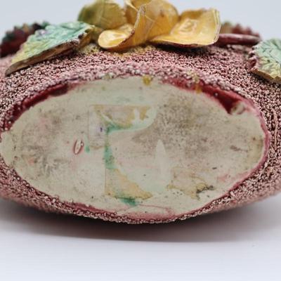 Vintage Sugar Glaze Floral Pottery Basket