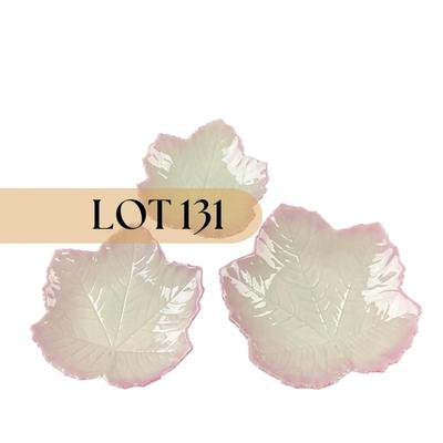 -131- BELLEEK | Three Ireland Pink Trim Leaf Dishes | 6th Mark