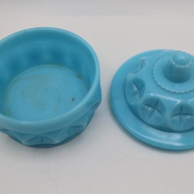 Milk Glass Blue Candy Dish (See Details)