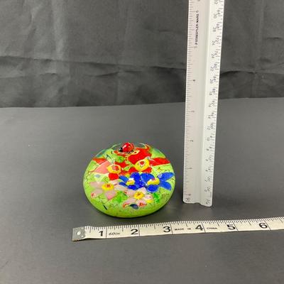 -132- PAPERWEIGHT | Colorful Art Glass Paperweight With Lady Bug