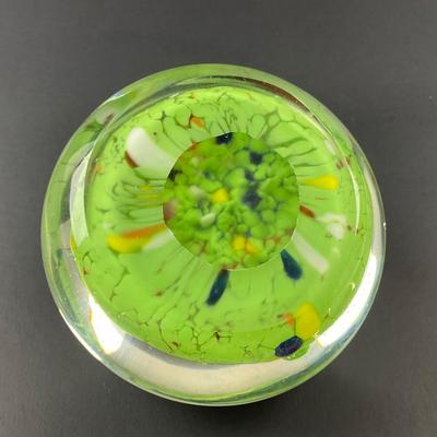 -132- PAPERWEIGHT | Colorful Art Glass Paperweight With Lady Bug