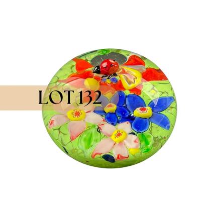 -132- PAPERWEIGHT | Colorful Art Glass Paperweight With Lady Bug