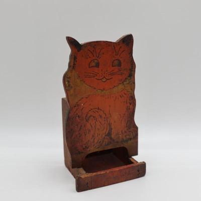 Vintage Wood Cat Matchbox Holder