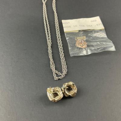 -134- SILVER | Sterling Silver Rose Earrings & Pendant | Marked