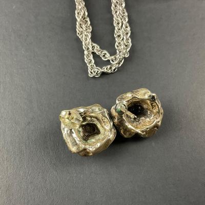 -134- SILVER | Sterling Silver Rose Earrings & Pendant | Marked