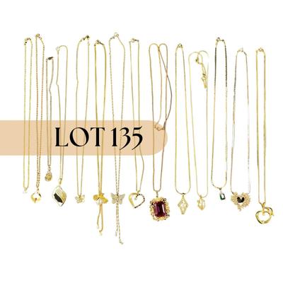 -135- COSTUME JEWELRY | 14 Pieces Of Miscellaneous Gold Tone Necklaces