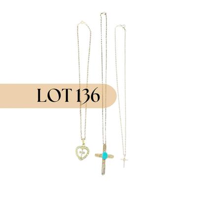 -136- COSTUME JEWELRY | Three Cross Necklaces One Is Sterling Silver | Marked