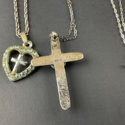 -136- COSTUME JEWELRY | Three Cross Necklaces One Is Sterling Silver | Marked