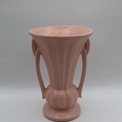SIGNED McCoy Vintage Vase, Pale Pink with Two Handles