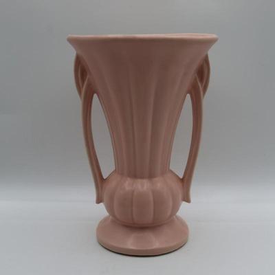 SIGNED McCoy Vintage Vase, Pale Pink with Two Handles