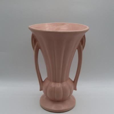 SIGNED McCoy Vintage Vase, Pale Pink with Two Handles