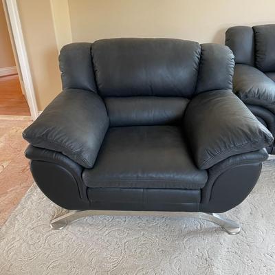 Pair Of Black Leather Arm Chairs