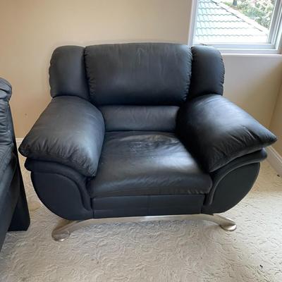 Pair Of Black Leather Arm Chairs
