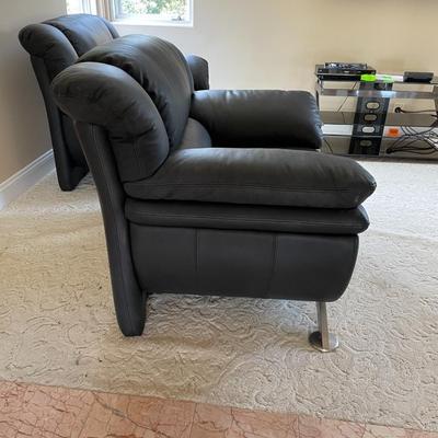 Pair Of Black Leather Arm Chairs
