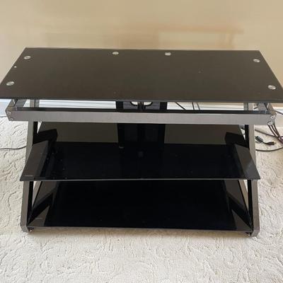 Black Glass with Metal Frame Media Console Table