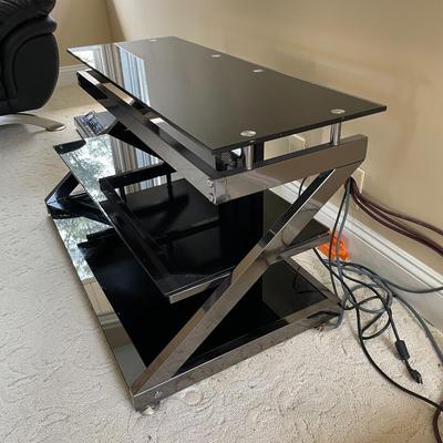 Black Glass with Metal Frame Media Console Table