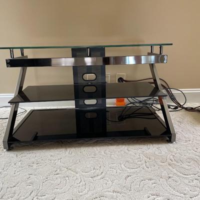 Black Glass with Metal Frame Media Console Table
