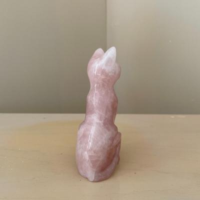 Natural Rose Quartz Carved Crystal Cat Figurine