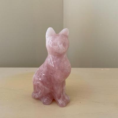 Natural Rose Quartz Carved Crystal Cat Figurine