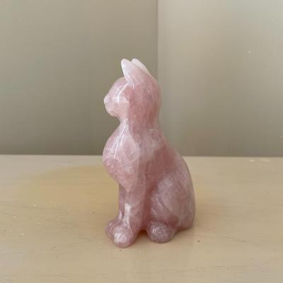 Natural Rose Quartz Carved Crystal Cat Figurine