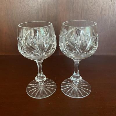 Vintage Pair of Cut Glass Wine Goblets