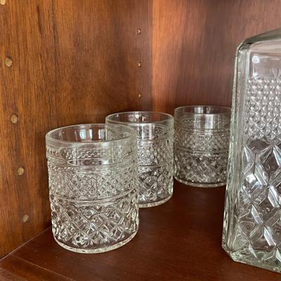 Vintage Italian  Glass Cut Whisky Decanter and Whiskey Glass Set