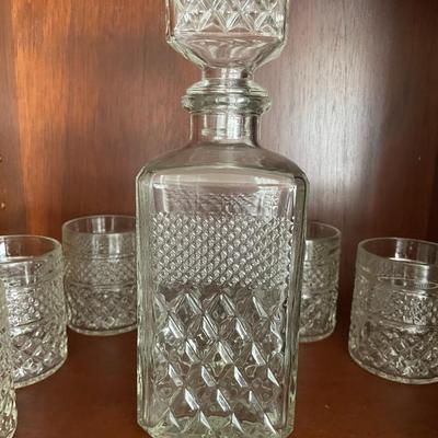 Vintage Italian  Glass Cut Whisky Decanter and Whiskey Glass Set