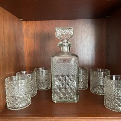 Vintage Italian  Glass Cut Whisky Decanter and Whiskey Glass Set