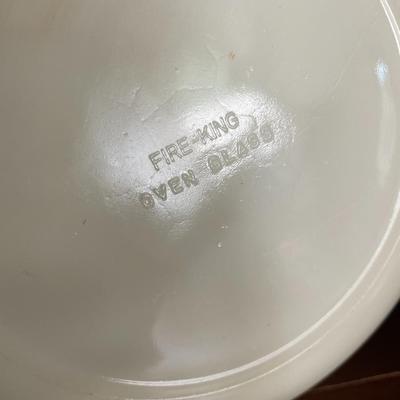 Vintage Fire-King 1 1/2 Qt Glass Casserole Dish with lid and Aluminum Stand
