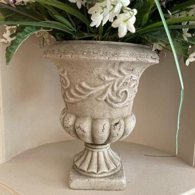 Concrete Urn Planters with Decorative Flowers
