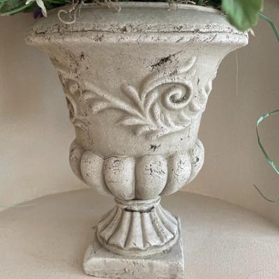 Concrete Urn Planters with Decorative Flowers