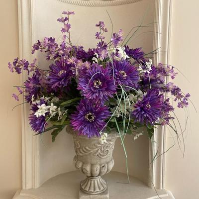 Concrete Urn Planters with Decorative Flowers