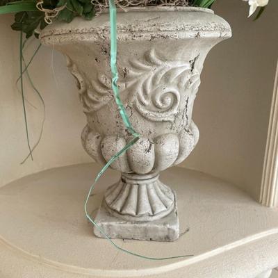 Concrete Urn Planters with Decorative Flowers