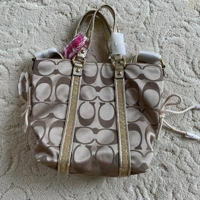 Women's Purse /Coach Poppy Monogrammed Bag with Gold Glittery Handles