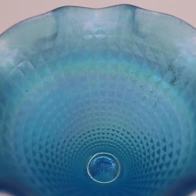 FENTON 90th Anniversary Blue Iridescent Compote/Candy Dish