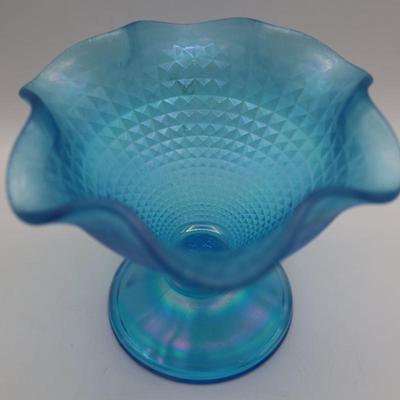 FENTON 90th Anniversary Blue Iridescent Compote/Candy Dish