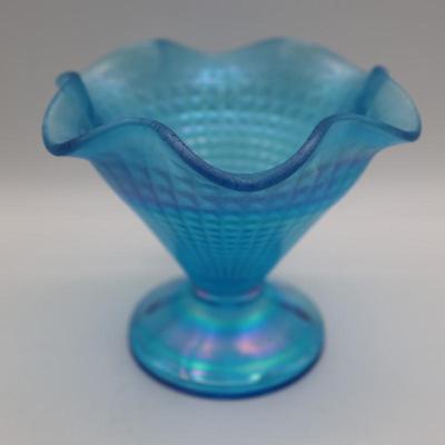 FENTON 90th Anniversary Blue Iridescent Compote/Candy Dish