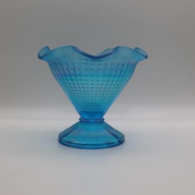 FENTON 90th Anniversary Blue Iridescent Compote/Candy Dish