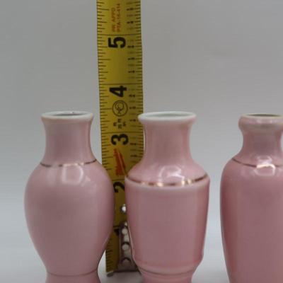 Six (6) Hand Painted Mini Pale Pink Vases