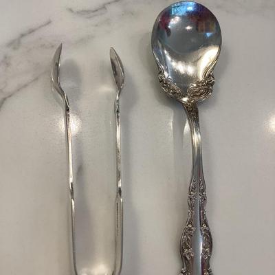Silver- sugar cube tongs & sugar spoon