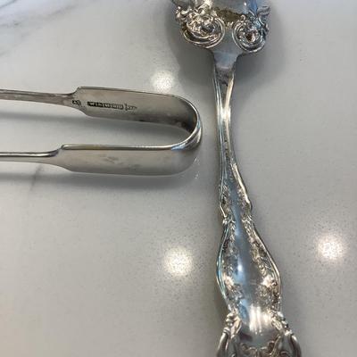 Silver- sugar cube tongs & sugar spoon