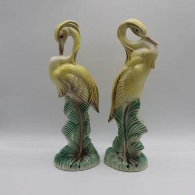1940s Stewart B. McCulloch California Ceramic Cranes (2)