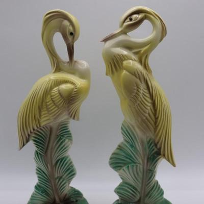 1940s Stewart B. McCulloch California Ceramic Cranes (2)