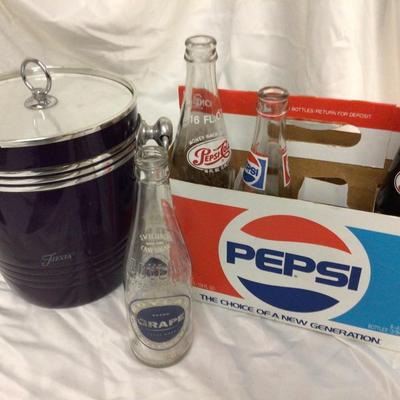 Fiesta Ice Bucket, Pepsi Bottles in Cardboard Carrier, Grape Pop Bottle