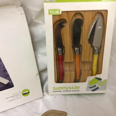 Two Cookie Molds, NIB Slate Cutting Board, Set of Four NIB Cheese Knives