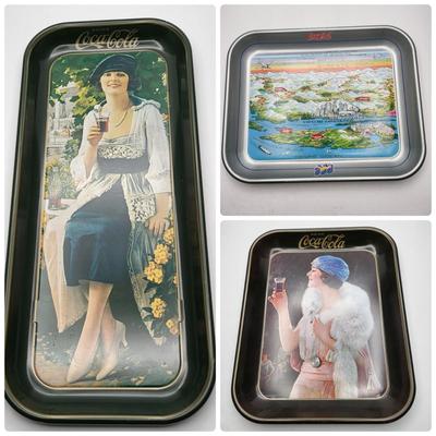 Coca-Cola Tin Trays 1973, Expo 1986 + 4 Tumblers