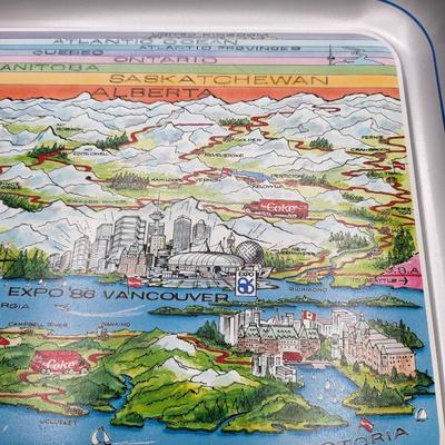 Coca-Cola Tin Trays 1973, Expo 1986 + 4 Tumblers