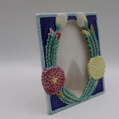 Marked MAJOLICA Hand Painted Picture Frame