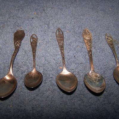 LOT 5 SOUVENIR STERLING SPOONS BOSTON/2 GLACIER/LA/OH